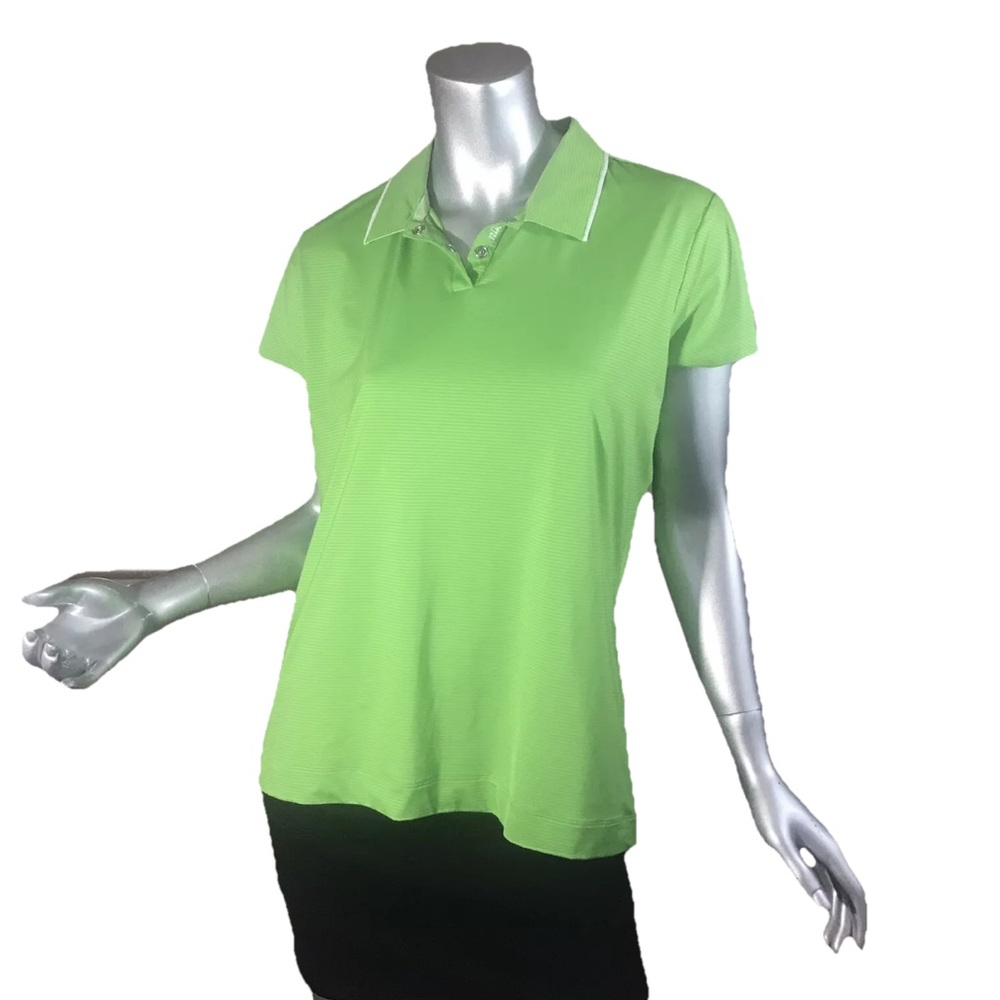 Nike Golf Dri-Fit Women’s Large Stripped Neon Green Short Sleeve Polo Shirt